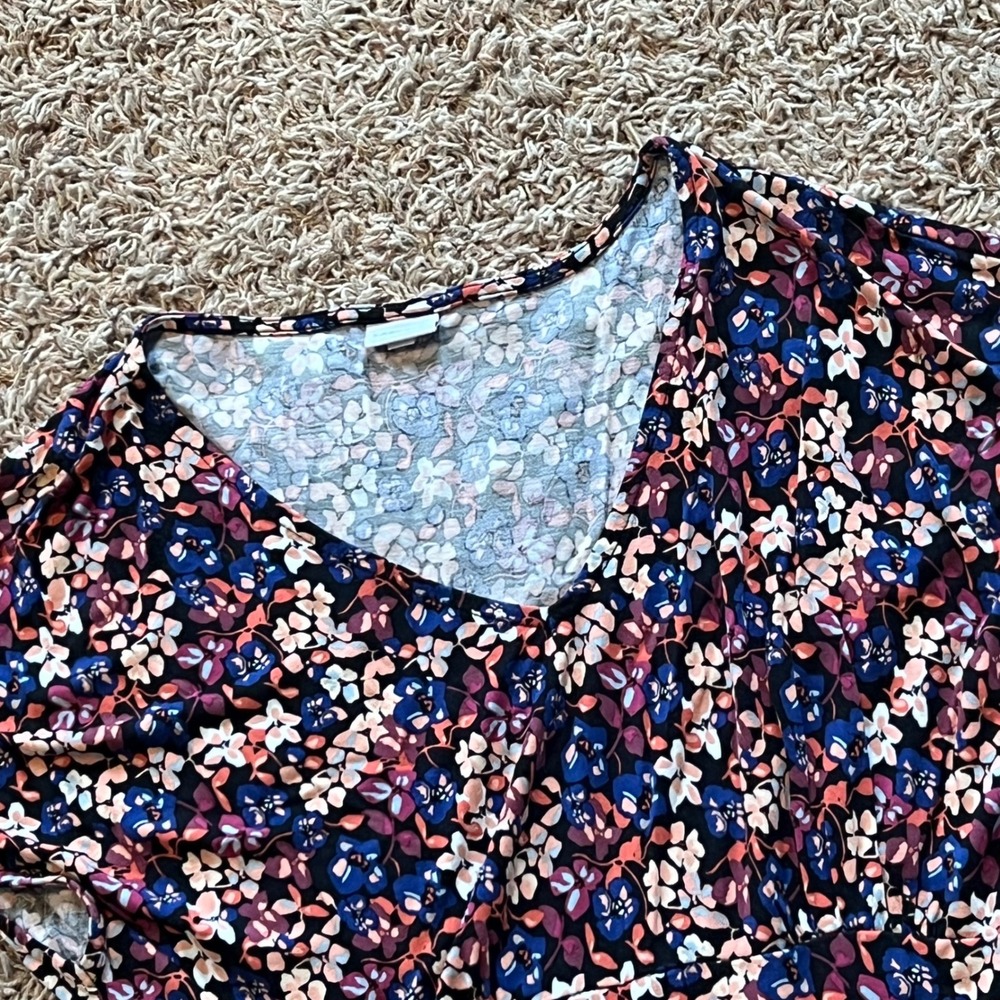 Lascana Floral V-Neck Empire Waist Short Sleeve Dress Navy Multi Womens Size‎ 10